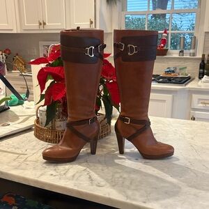 Cole Hahn Nike Air Brown Leather Knee-High Boots with Heels